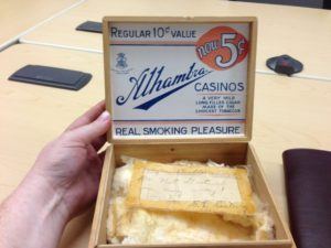 Box Interior. Note reads "VERY VALUABLE SAMPLE. Do Not Disturb in any way! Sample-J G. T. Seaborg"